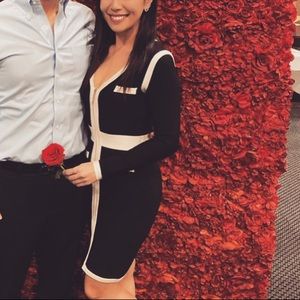 Fitted Faux Cardi Dress in Black & White